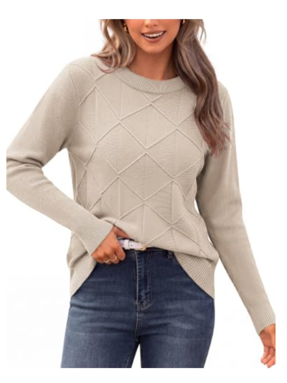 Women's Soft Cable Knit Crewneck Long Sleeve Pullover Sweater